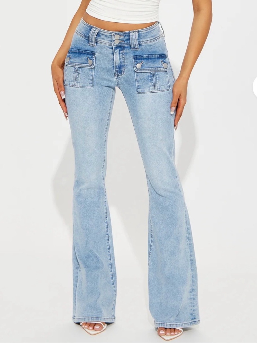 Fashion Nova Light Wash Low Rise So Delusional Stretch Flare Jeans Sz 1 NWT